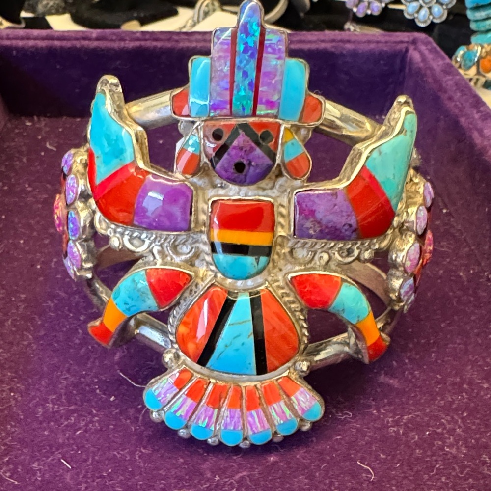 Multicolor Inlay Kachina Cuff Bracelet - Women or Men’s Jewelry